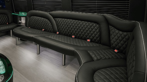Interior of Charter Bus Company Bedford's 14 Passenger Sprinter Limousine in Bedford