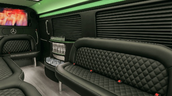 Interior of Charter Bus Company Grapevine's 14 Passenger Sprinter Limousine in Grapevine