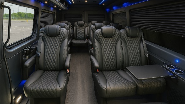 Interior of Charter Bus Company Irving's 18 Passenger Minibus in Irving