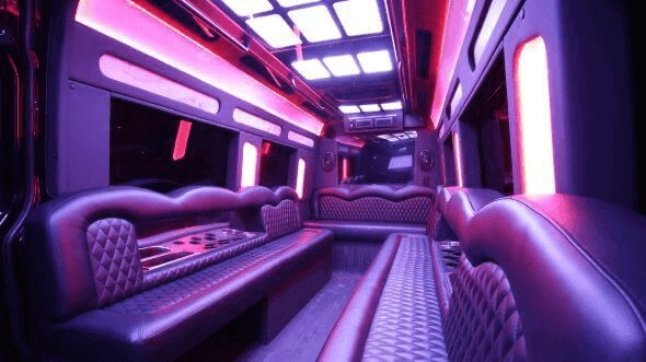 Interior of Charter Bus Company Arlington's 18 Passenger Party Bus in Arlington