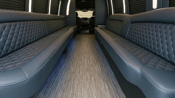 Interior of Charter Bus Company Grand Prairie's 20 Passenger Party Bus in Grand Prairie