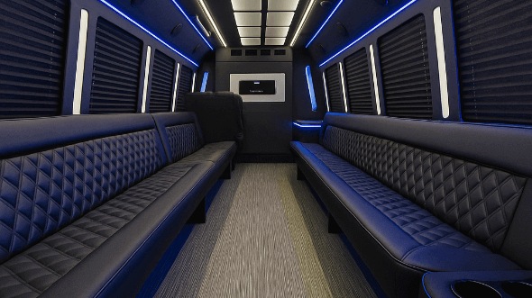 Interior of Charter Bus Company Flower Mound's 25 Passenger Party Bus in Flower Mound