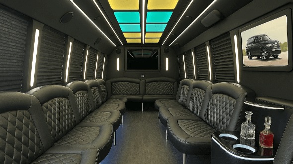 Interior of Charter Bus Company Flower Mound's 30 Passenger Party Bus in Flower Mound