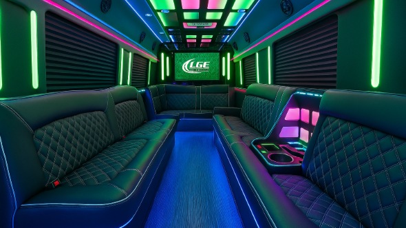 Interior of Charter Bus Company Carrollton's 40 Passenger Party Bus in Carrollton