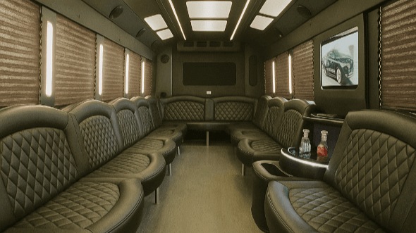 Interior of Charter Bus Company Grand Prairie's 40 Passenger Party Bus in Grand Prairie