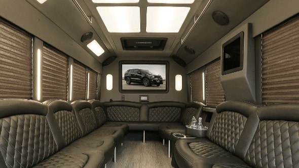 Interior of Charter Bus Company Flower Mound's 50 Passenger Party Bus in Flower Mound